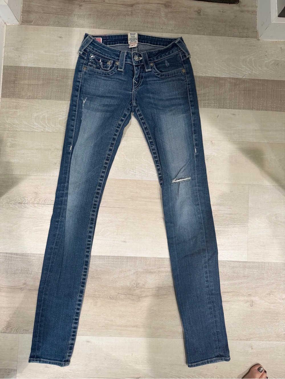 True Religion Women's Medium Blue Skinny Jeans with Light Distressing